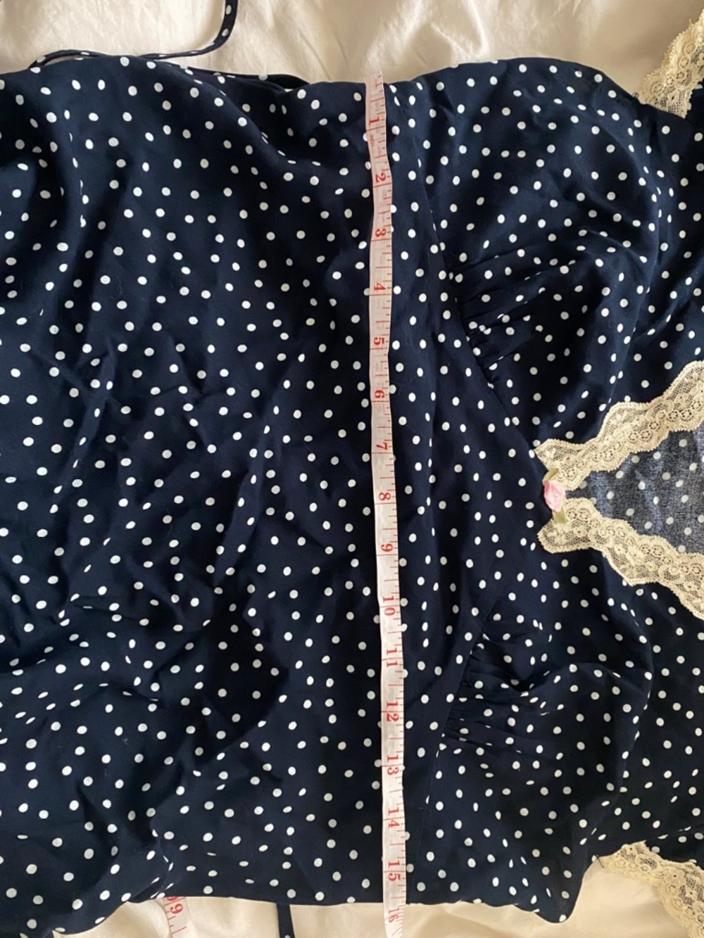 Commense Polka Dot Lace-Trim Dress Blue in Size Large - Picture 5 of 9